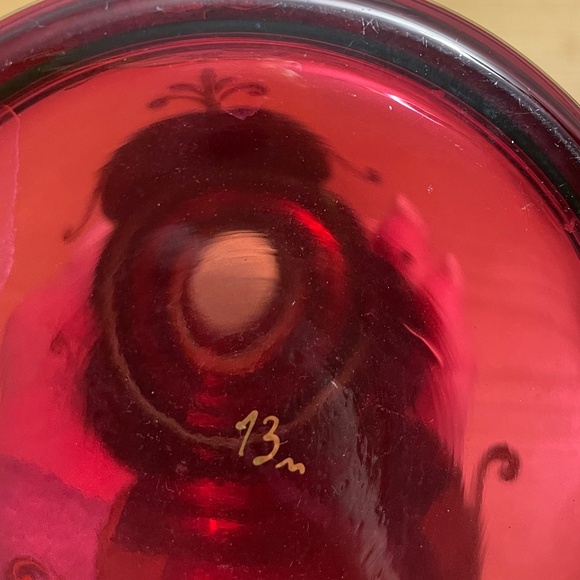 Bohemian Czech Ruby Red Gold Gilt Crystal Decanter & 4 Glasses Enamel Flowers - Picture 9 of 15